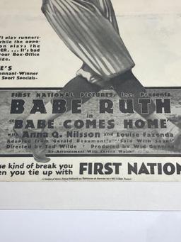 Babe Ruth 1927 Movie Poster Babe Comes Home