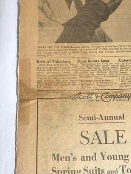 July 5th 1939 Newspaper Lou Gehrig Retirement