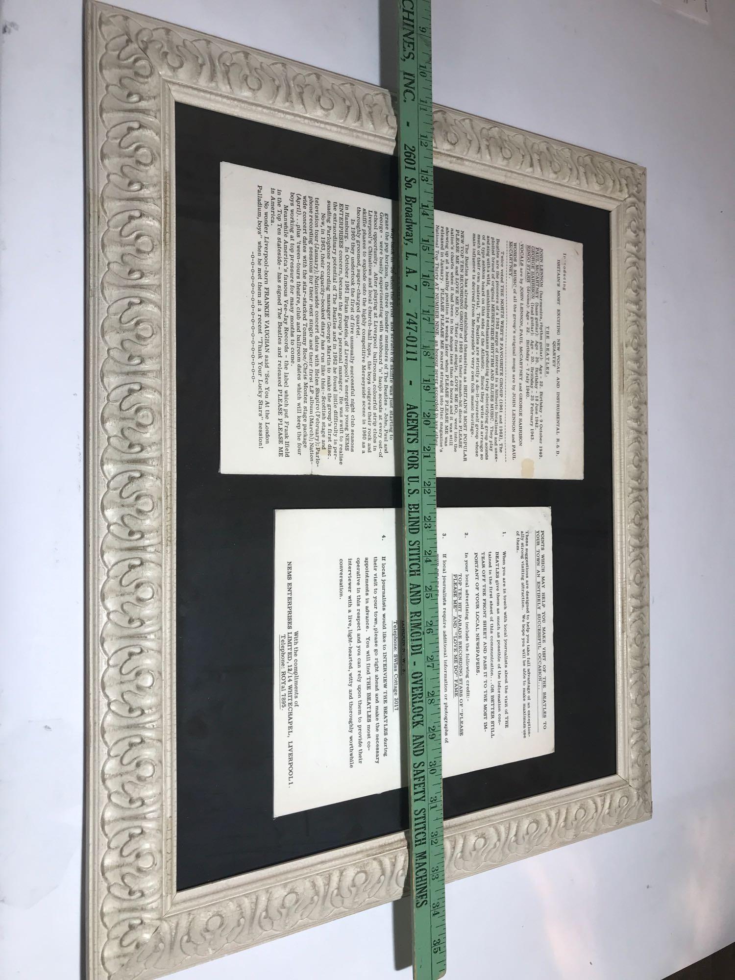 The Beatles Pamplets Handed Out To Journalist Before a Show Framed