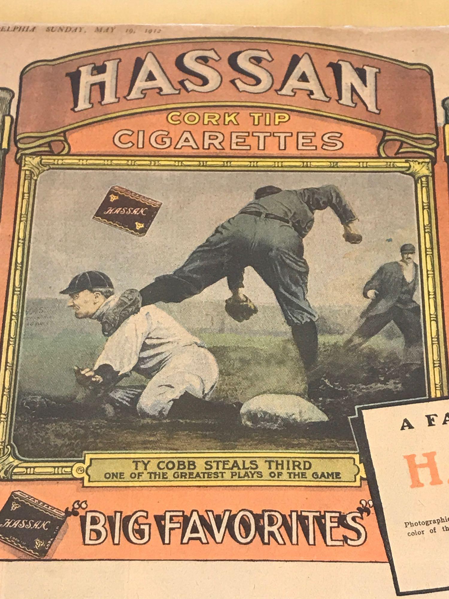 1912 Newspaper Hassan Cigarettes Ty Cobb Framed