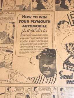 1933 Newspaper Babe Ruth Free Plymouth Sedan Framed