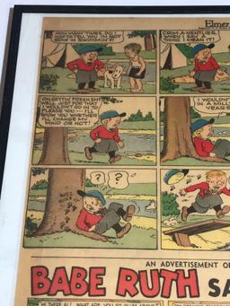 1935 Newspaper Comic Strip Babe Ruth Framed