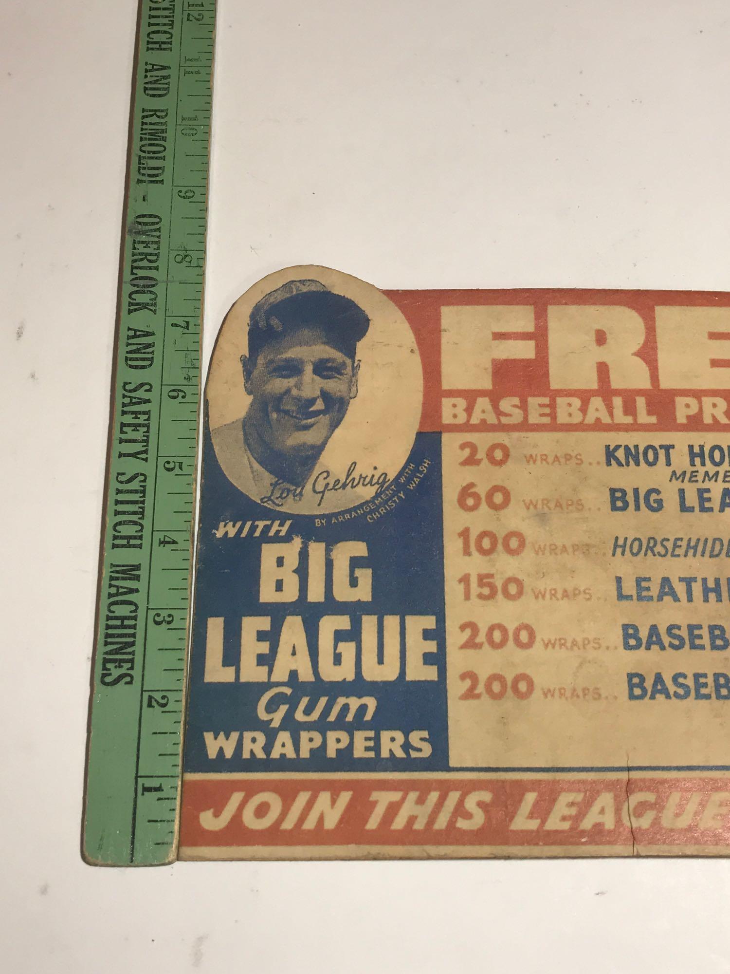 1930s Lou Gehrig Big League Gum Store Top Advertising Cardboard