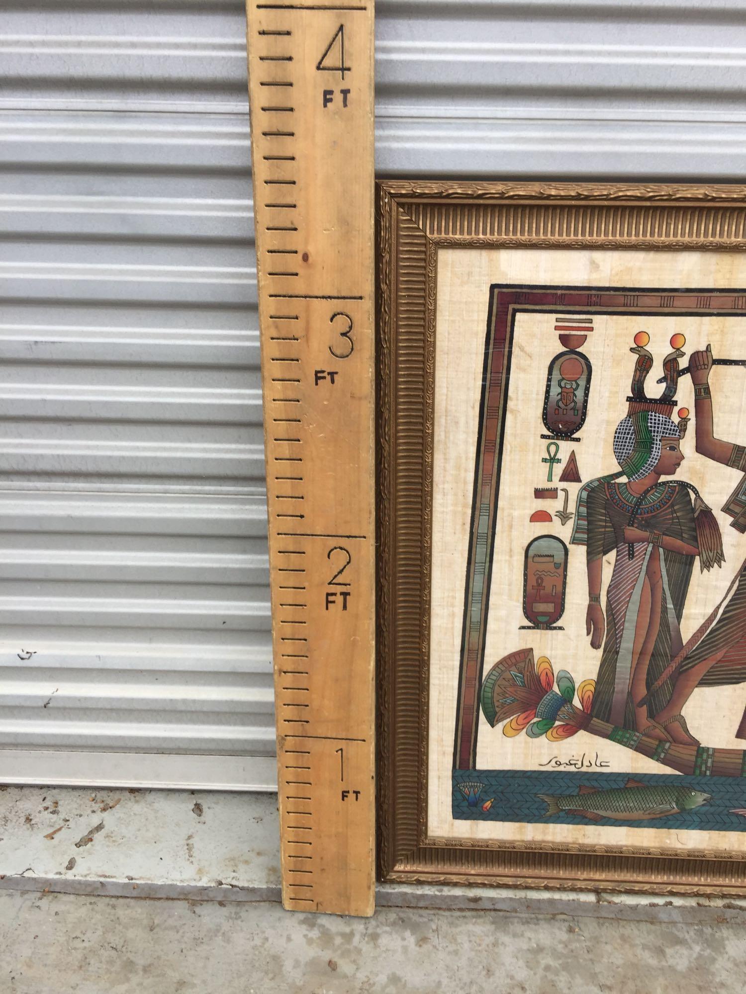 Framed Papyrus Artwork 3.5ft Tall 6.5 Wide - King Tut and Wife Crossing the Nile by Adel Ghabour