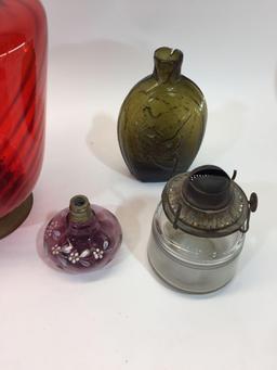 Vintage Glass Oil Lamps and Bottles