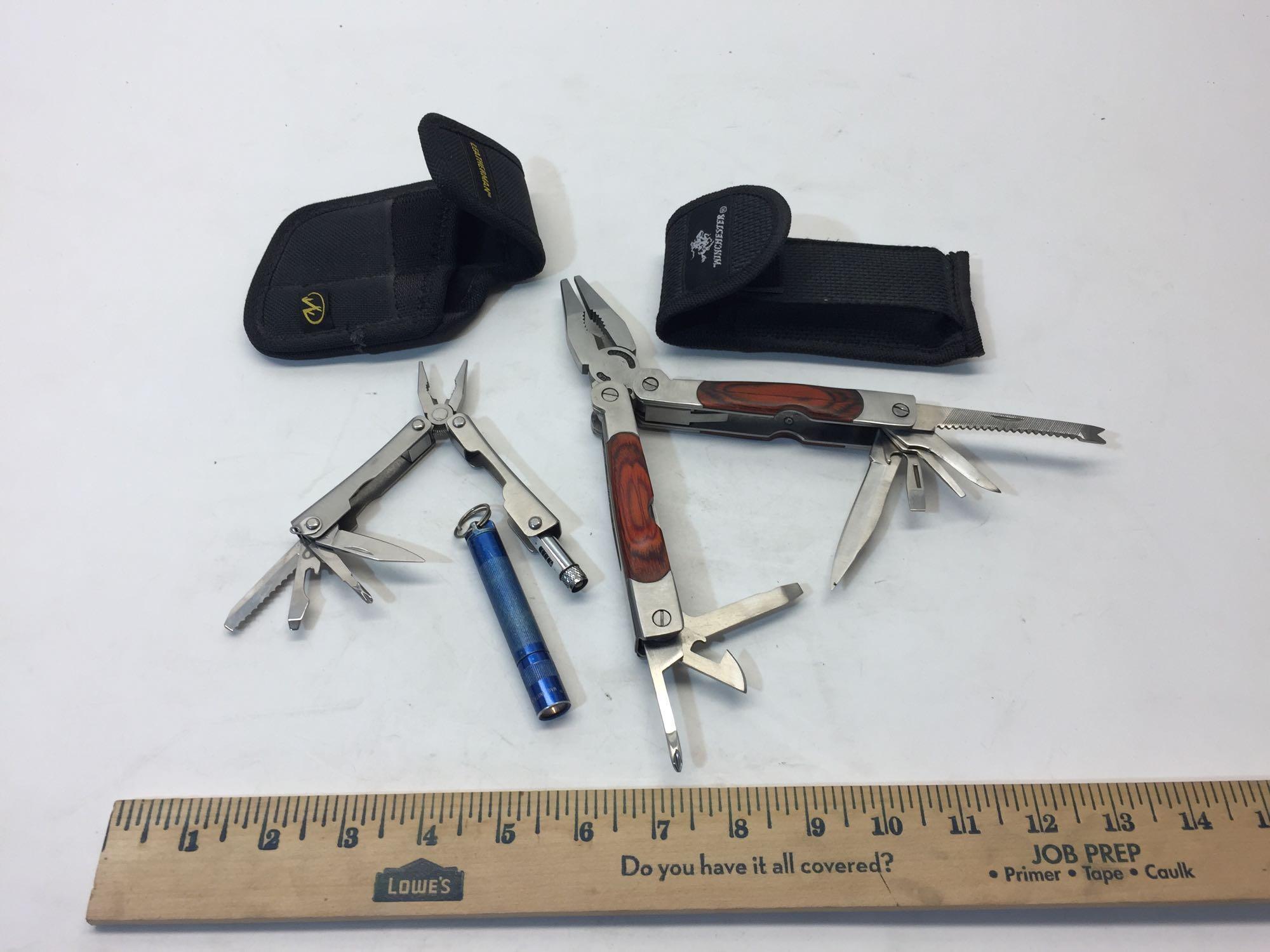 Multi-Tools and Flashlight with Belt Holters