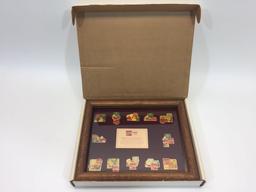 1984 Olympics Coca-Cola Santa Clause Commemorative Pin Set in Original Box 9x12in