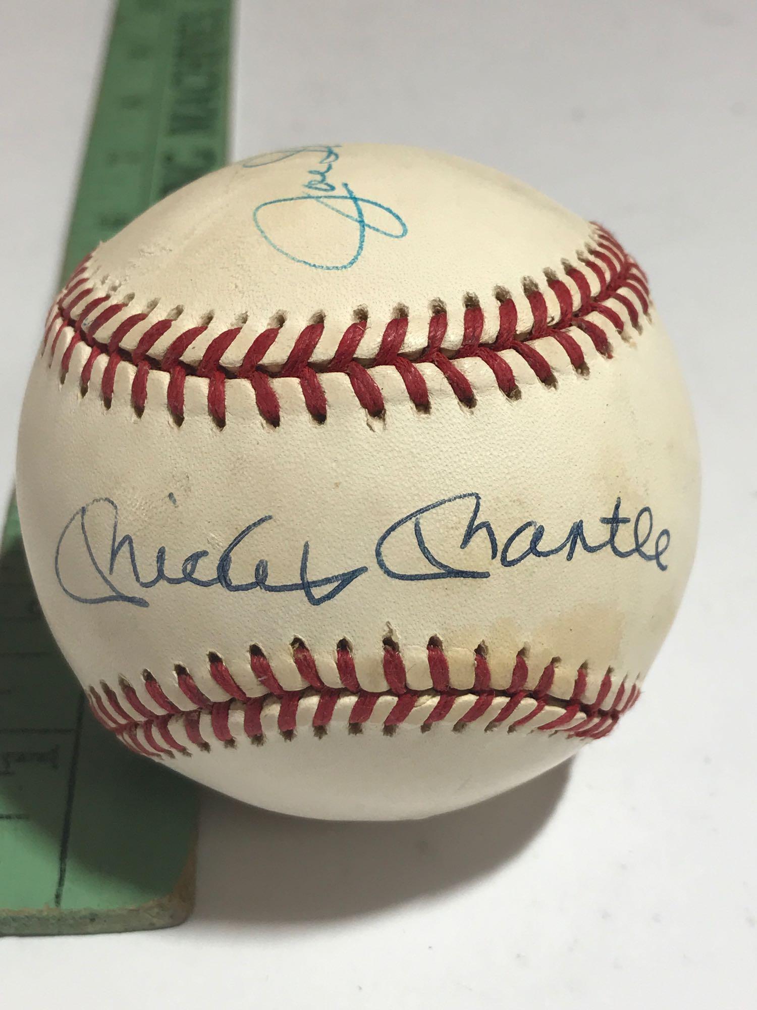 Signed Baseball says Joe DiMaggio Mickey Mantle No COA