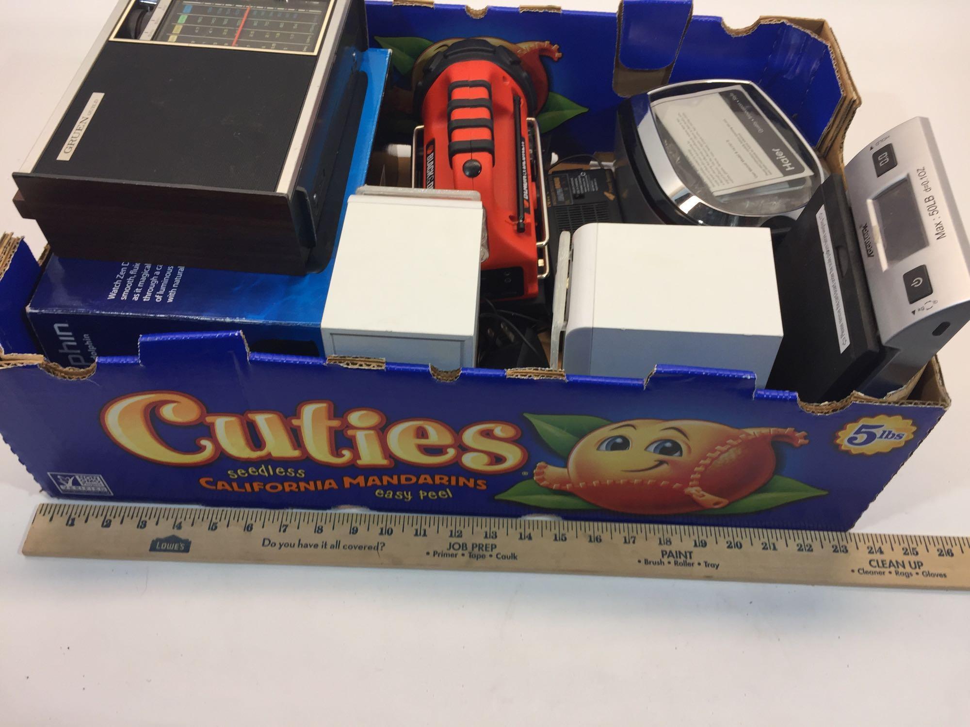 Box of miscellaneous electronics ? scales, radios, etc. - untested