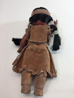 Doll of Native American Girl in Leather Dress 12in Tall