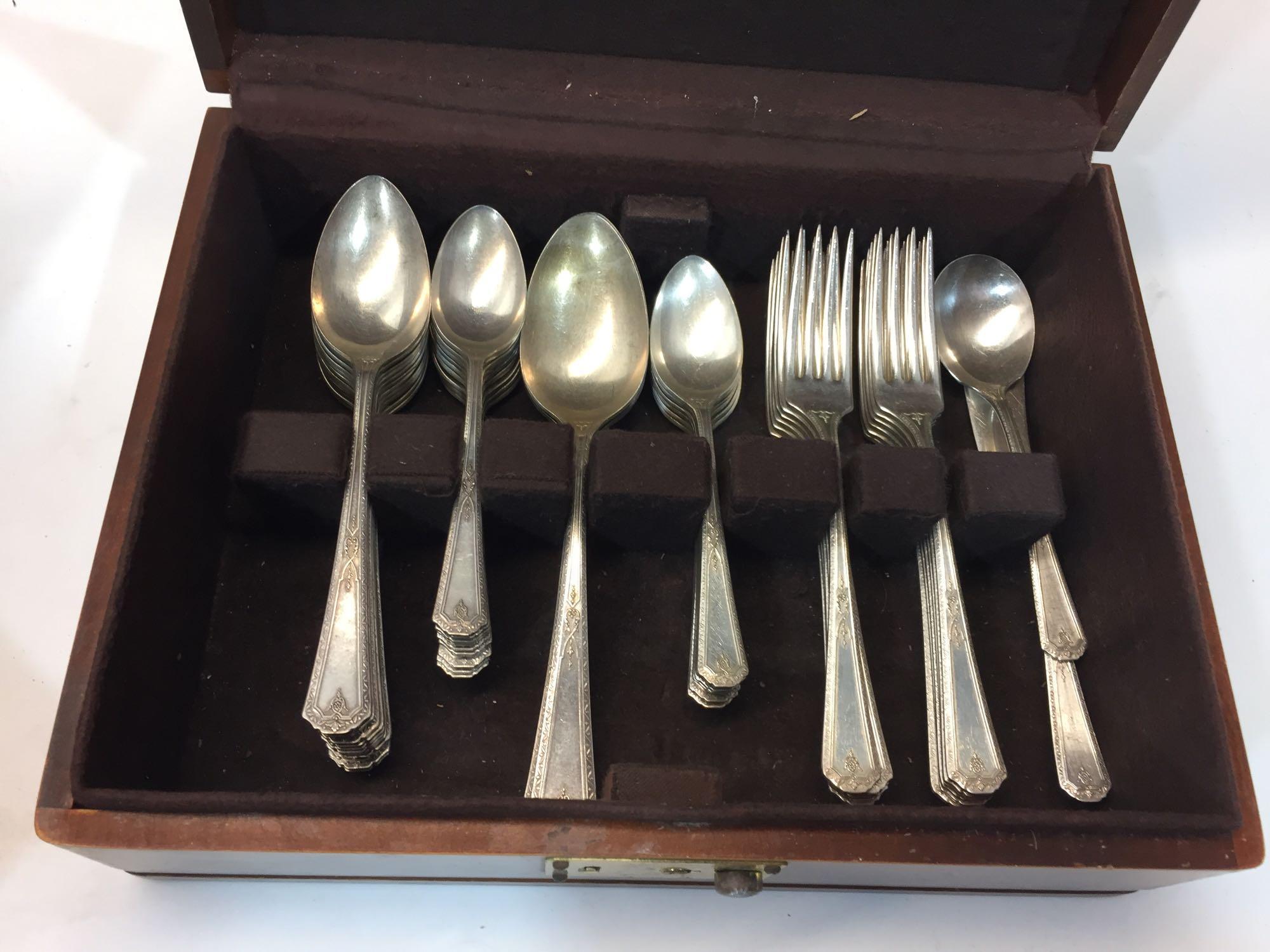 2 Vintage Silverware Sets in Wooden Boxes