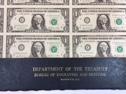 Sheet of Uncut U.S. Dollar Bills in Cardboard Case