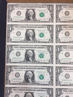 Sheet of Uncut U.S. Dollar Bills in Cardboard Case