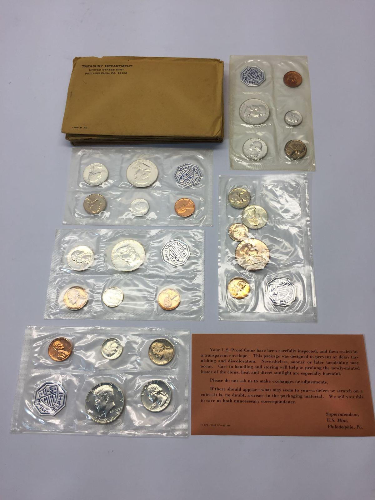 Treasury Department United States Mint Philadelphia - Coin Proof Sets 1960, 1961, 1962, 1963, 1964