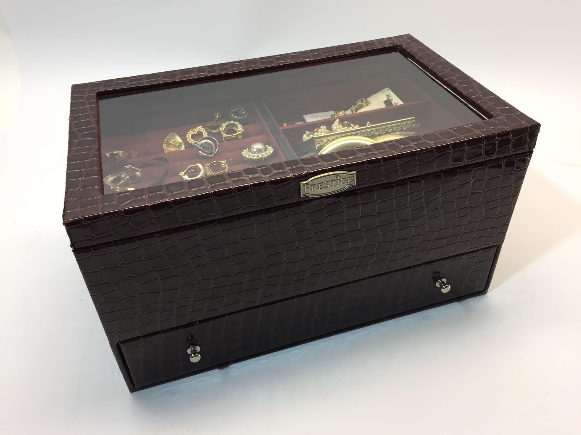 Prestige Jewelry Box 8x13x7in with miscellaneous jewelry