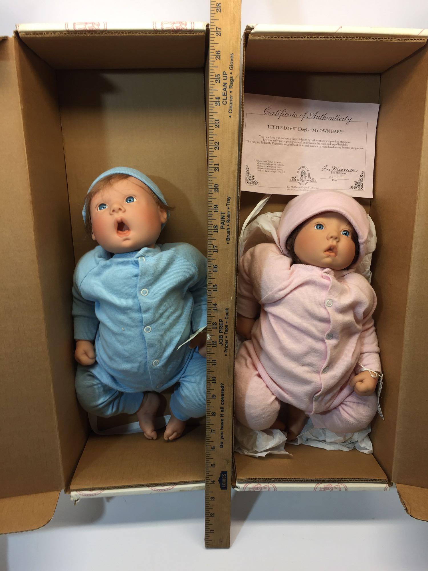 Set of 2 Limited Edition Lee Middleton Original Dolls w/ CoA- In Original Packaging - Each 24x9x7in