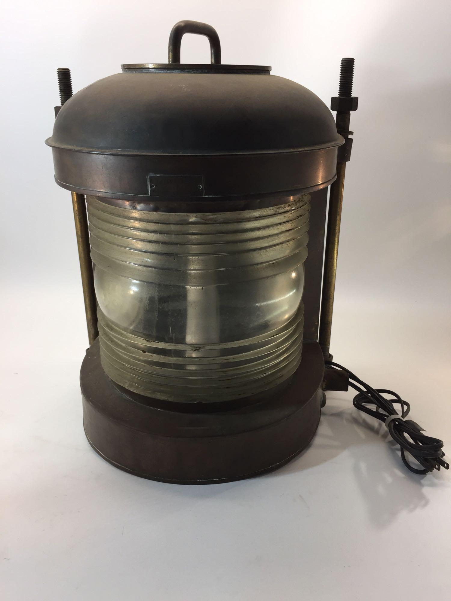 Copper Ship Light - Tested Turns On - 18in Tall, 15in Wide, 11in Deep