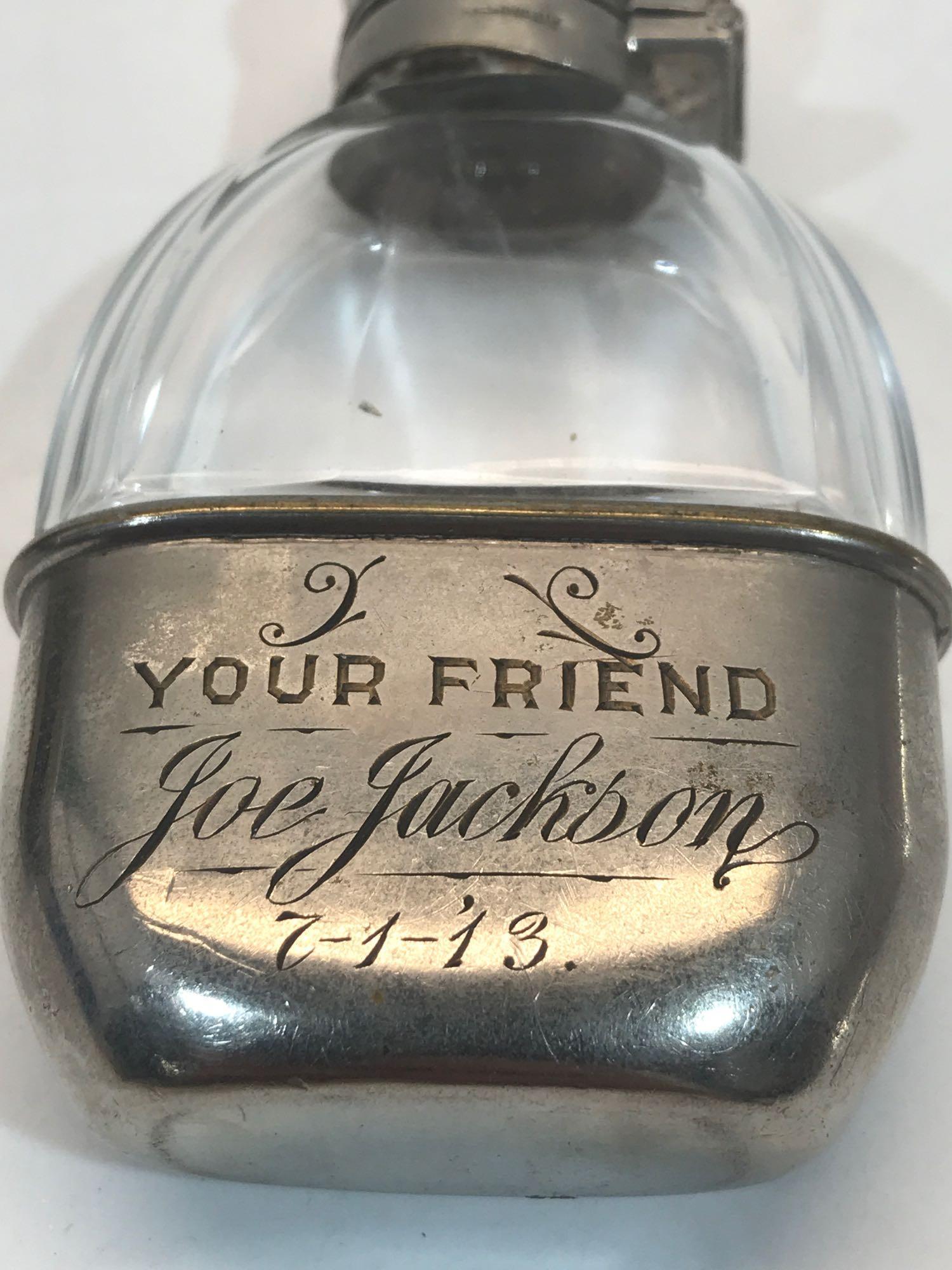 Shoeless Joe Jackson Glass Silver Flask