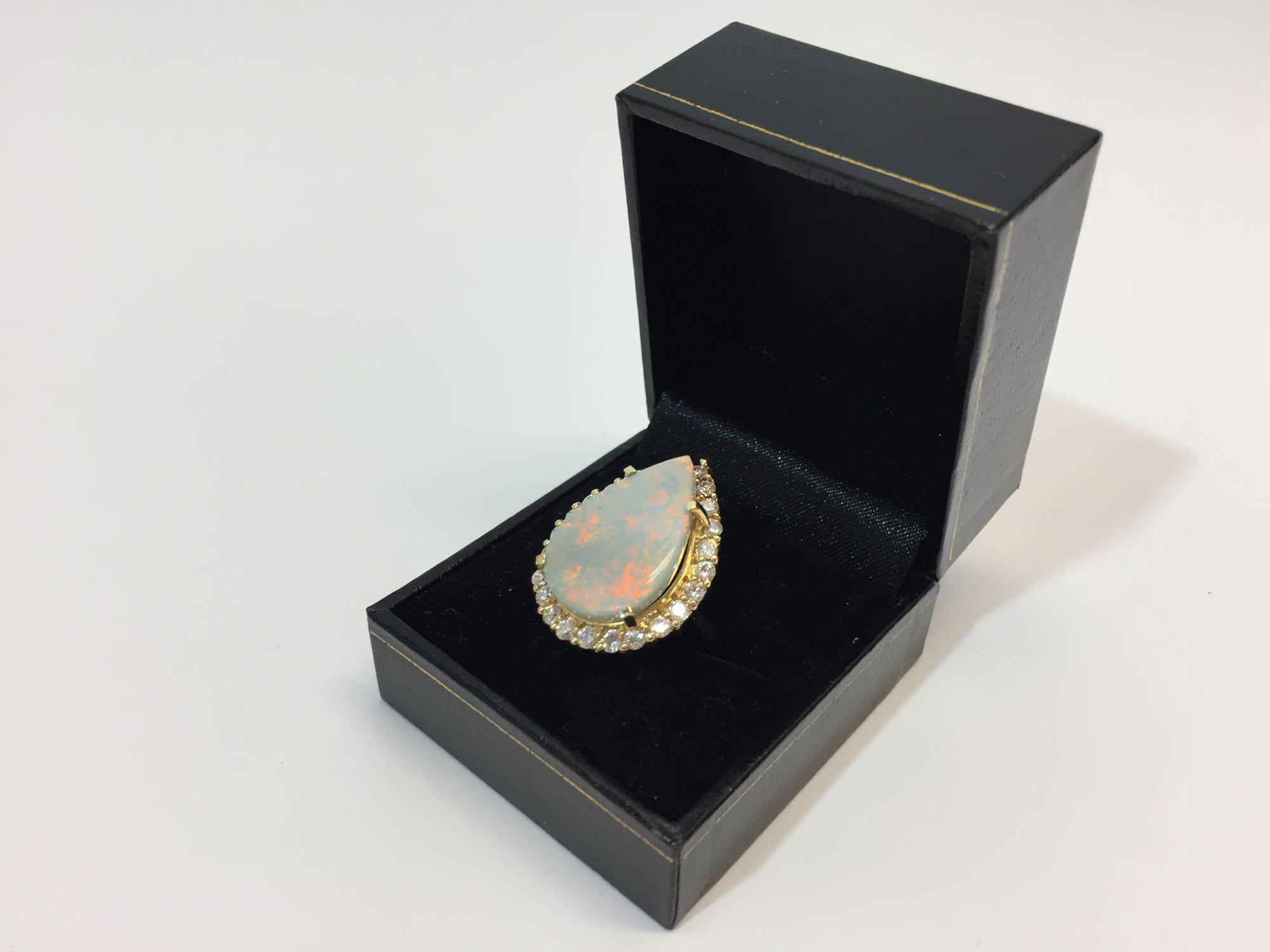 14K Gold 7.25 carat Opal & 1.05 carats Diamond Ring with AIGL Certificate size 6