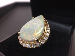 14K Gold 7.25 carat Opal & 1.05 carats Diamond Ring with AIGL Certificate size 6