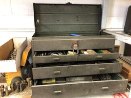 Machinist Toolbox with Tools, cutters, tail stock items, etc