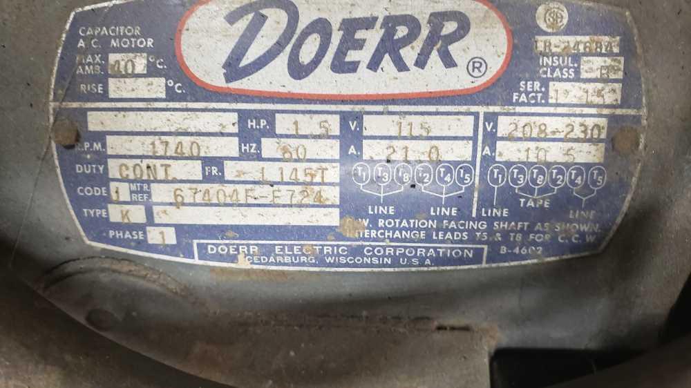 Doerr vacuum casting 1.5hp 230v 5ft tall