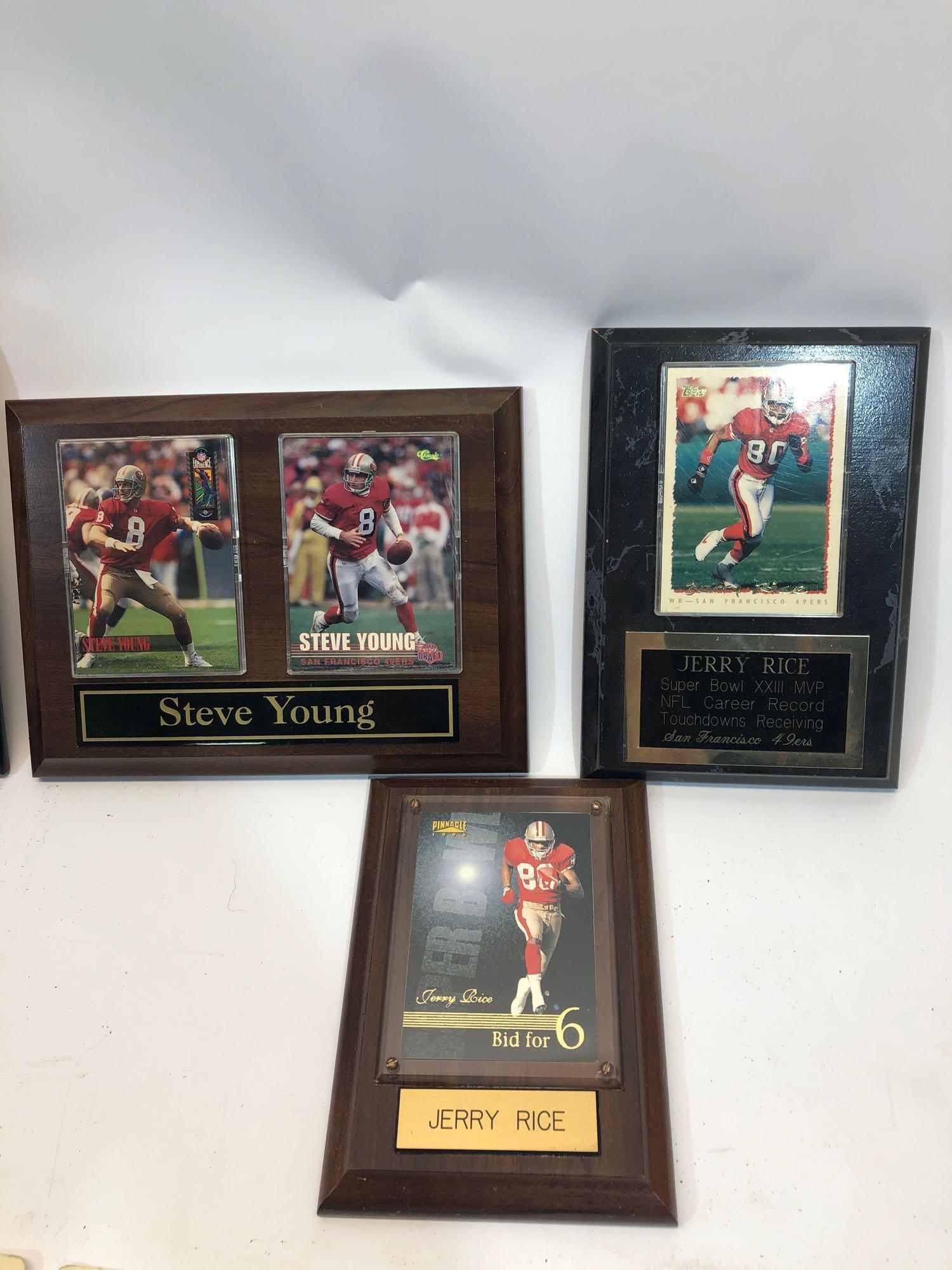 San Francisco 49ers Steve Young and Jerry Rice Plaques and Memorabilia