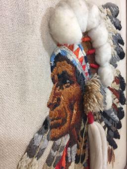 Framed Native American Fabric Art 21x16in