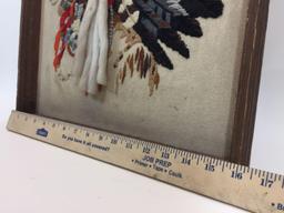 Framed Native American Fabric Art 21x16in