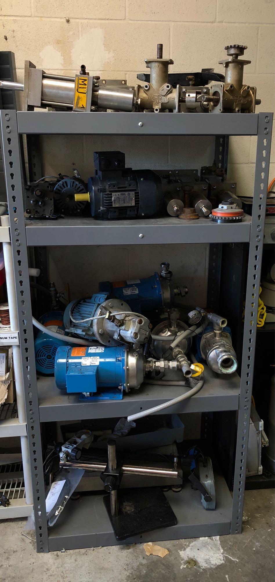 Shelving with Electric Motors, Filter Pumps, Angle Gears