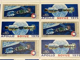 1975 U.S. 10 Cent Apollo Soyuz Stamp Sheets, Lot of 25