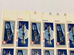 1975 U.S. 10 Cent Apollo Soyuz Stamp Sheets, Lot of 25