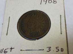 Indian Head Pennies 1907 & 1908, Lot of 9 US Coins