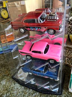 Lot of Toy Cars, Display Case, Classic Chevys