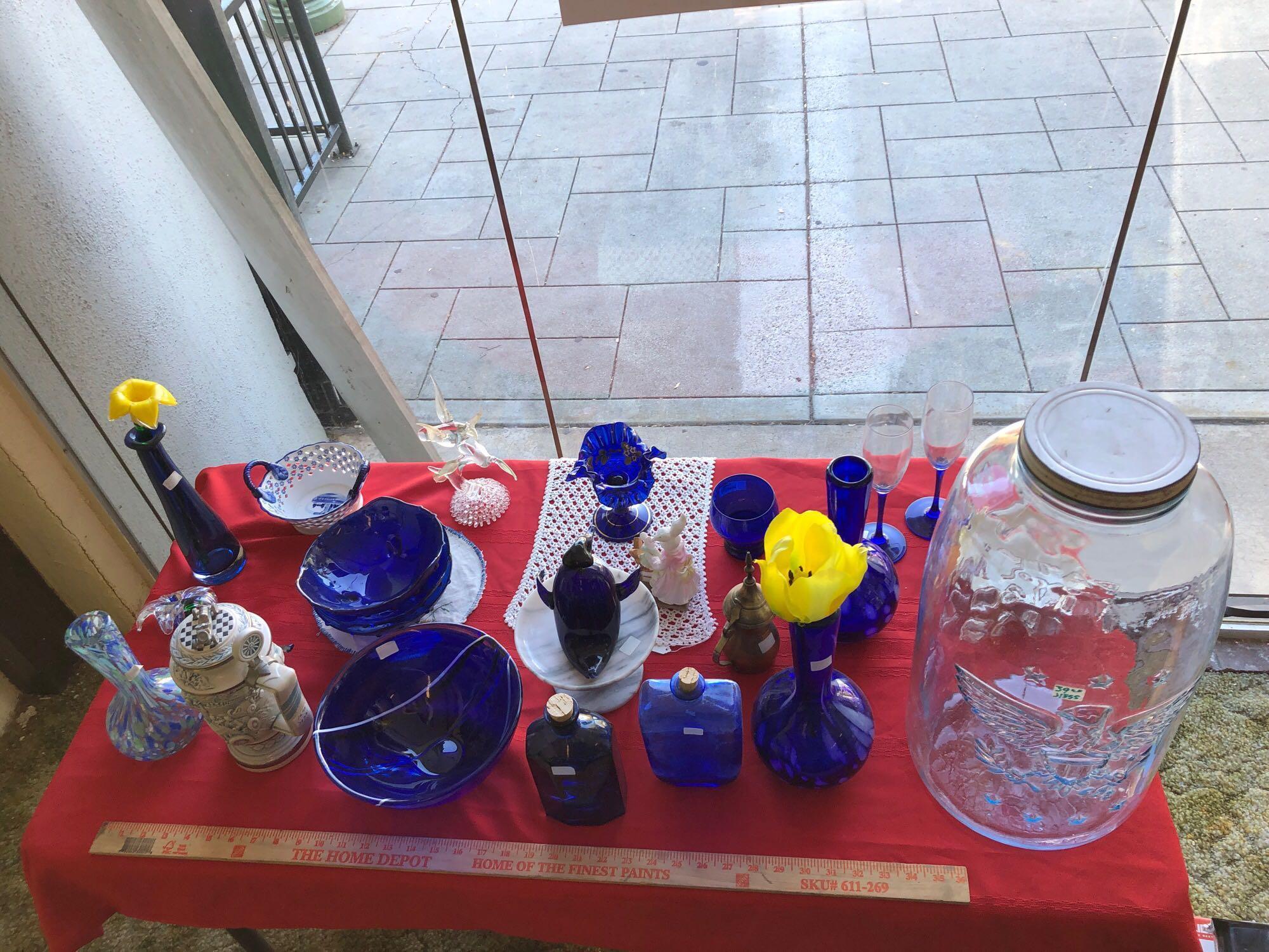 Tabletop of Glass and Ceramic Decorations