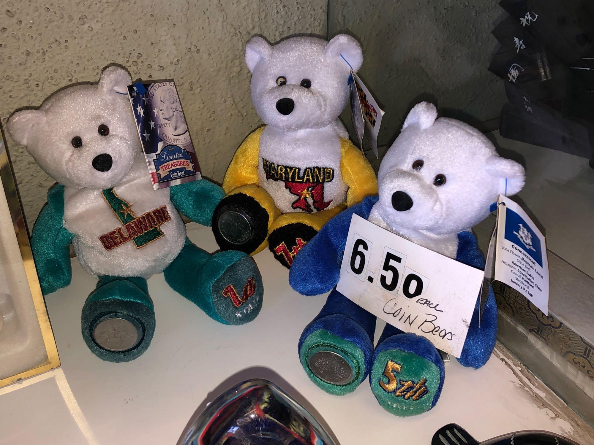 Shelf Contents, Lenox Ceramics, Wood & Ceramic Animals, State Coin Bears, More