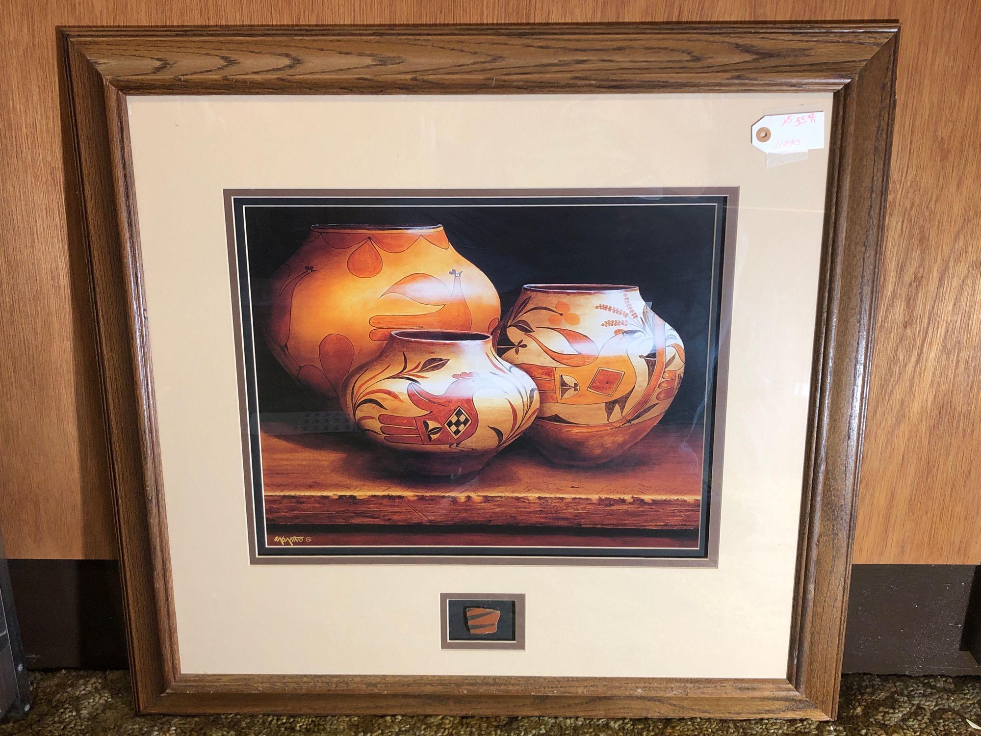 Chuck Sabatino Signed & Framed Large Oil Native American Pottery Print, 31x32 Inches