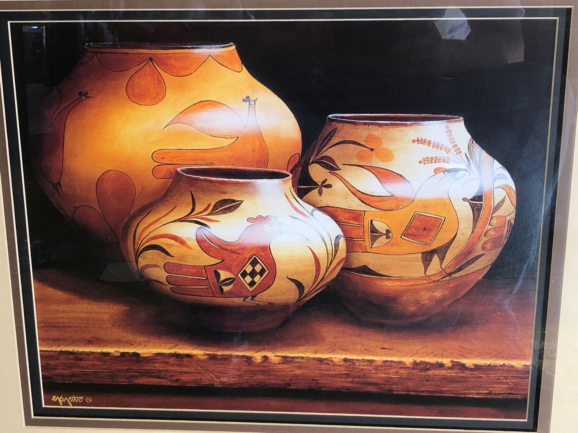 Chuck Sabatino Signed & Framed Large Oil Native American Pottery Print, 31x32 Inches