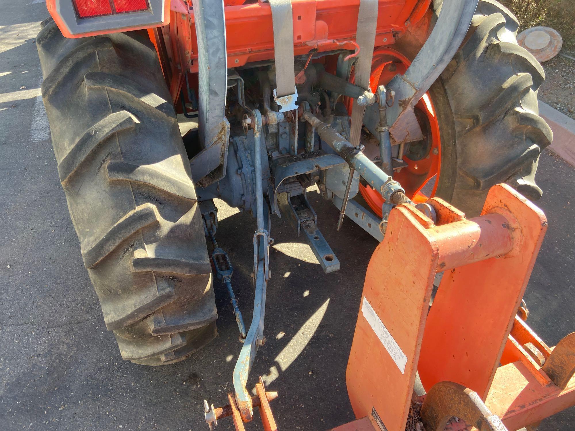 Kubota Tractor Model L2250, Schwartz Loader Model 84Q, Gearmore...Box Scraper & Post Hole Digger/Aug