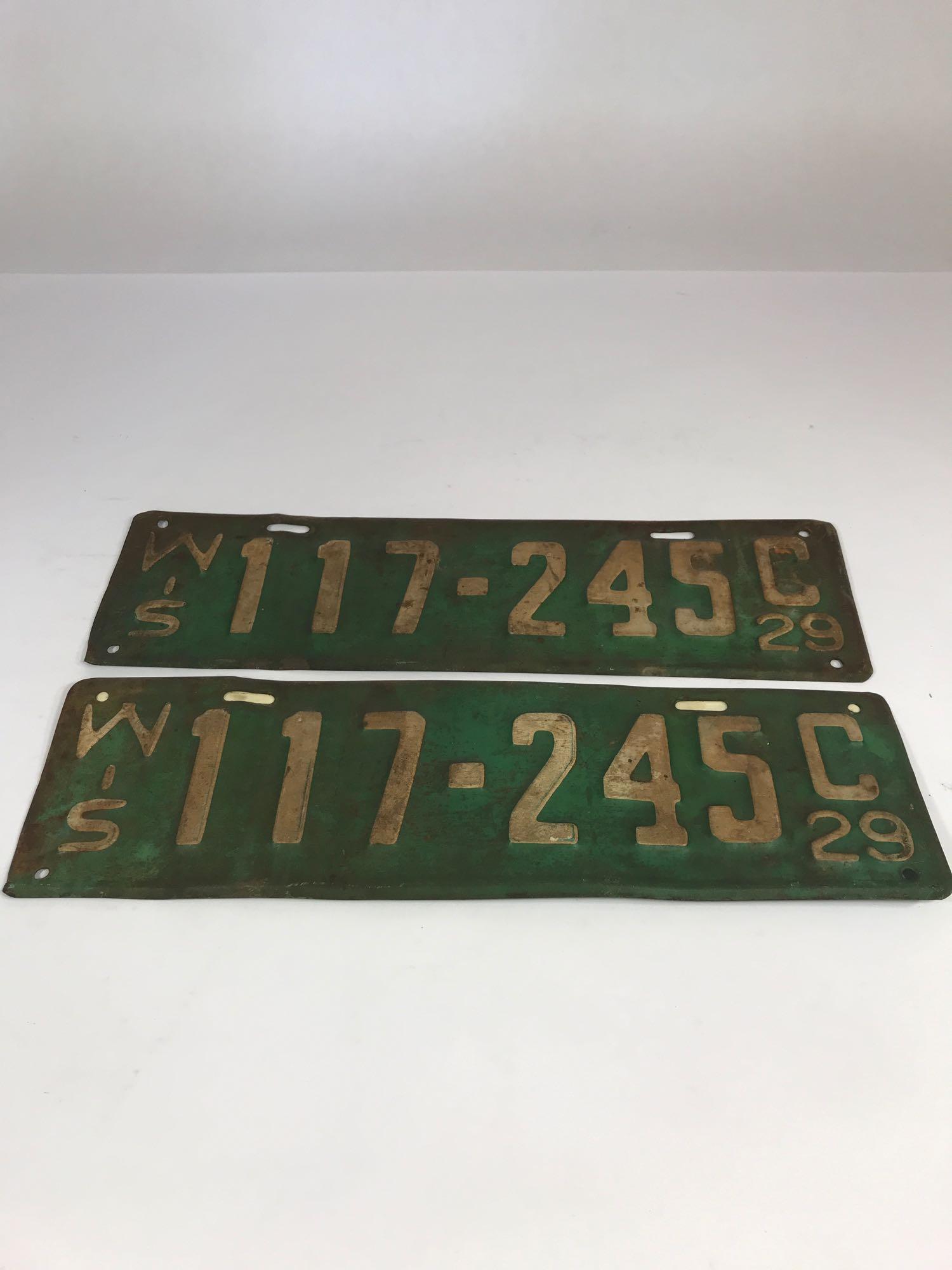 1929 Set Pair Wisconsin License Plates