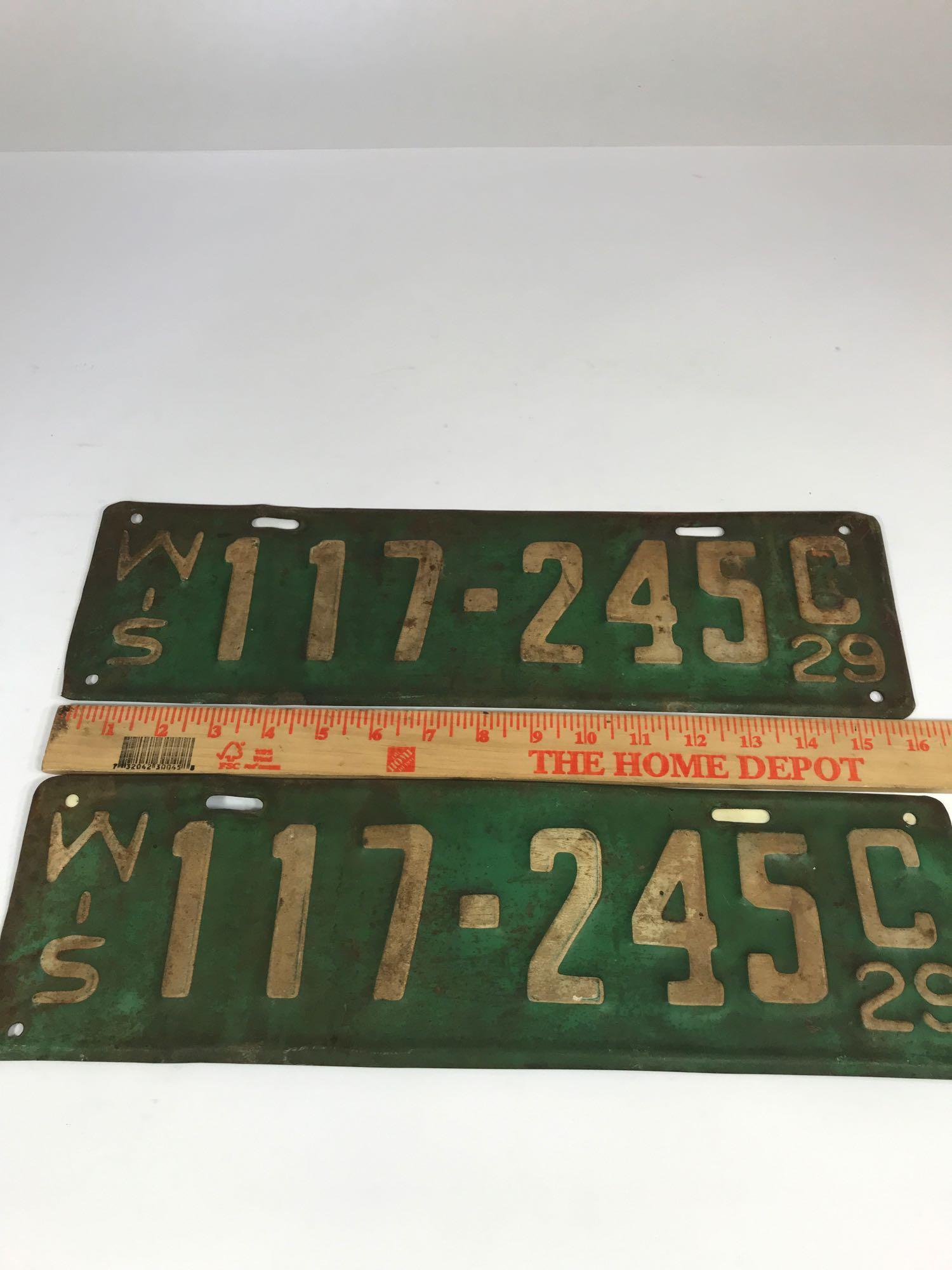 1929 Set Pair Wisconsin License Plates