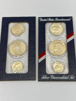 U.S. Mint Bicentennial Silver Uncirculated Set 1776-1976, 2 Sets of Coins, Eisenhower Dollar, etc