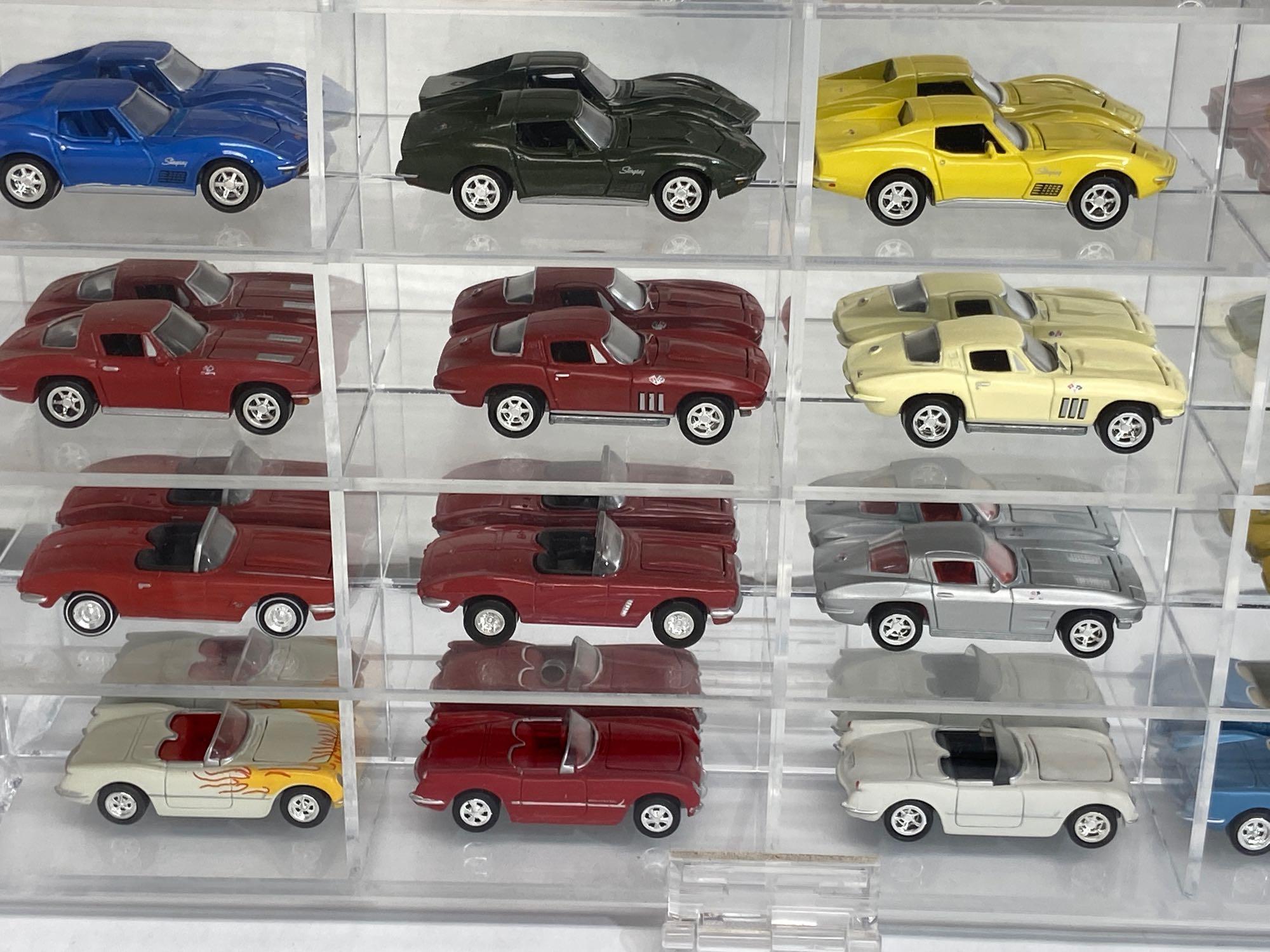 Toy Car Collection in Mirrored Display Case 32x24in