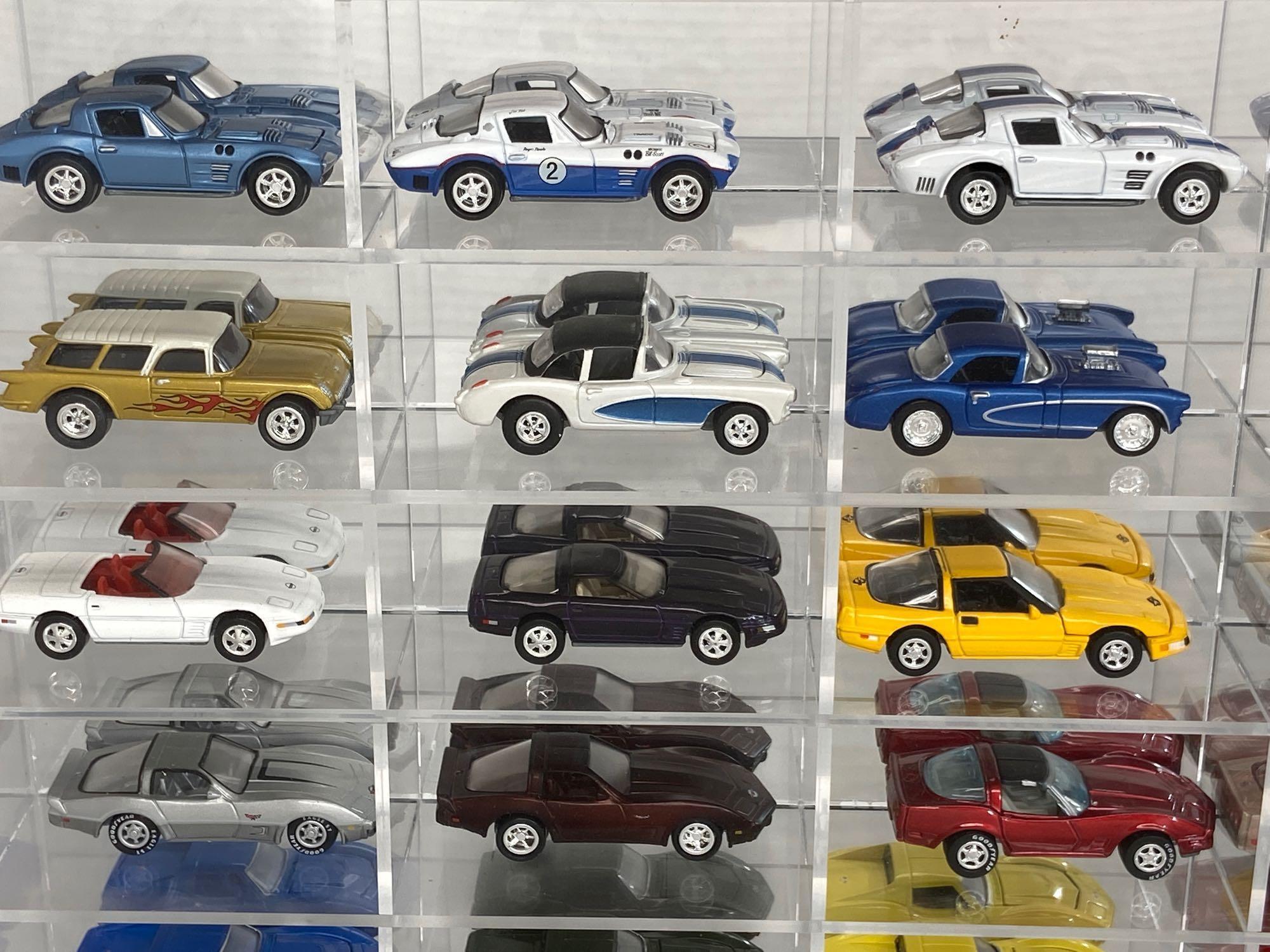 Toy Car Collection in Mirrored Display Case 32x24in