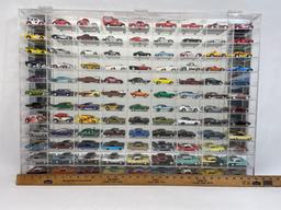 Toy Car Collection, Hotwheels, in Mirrored Display Case 32x24in