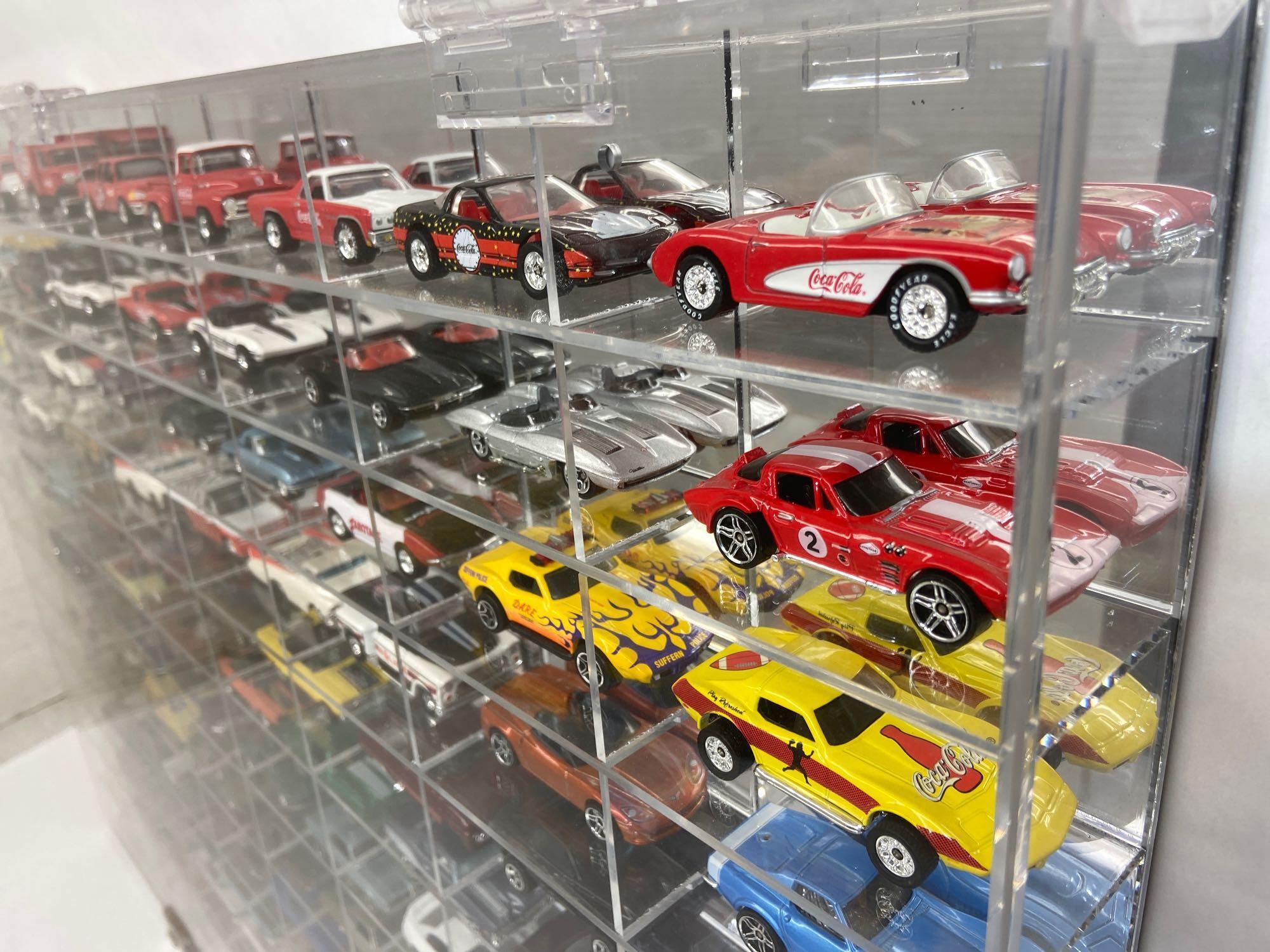 Toy Car Collection, Hotwheels, in Mirrored Display Case 32x24in