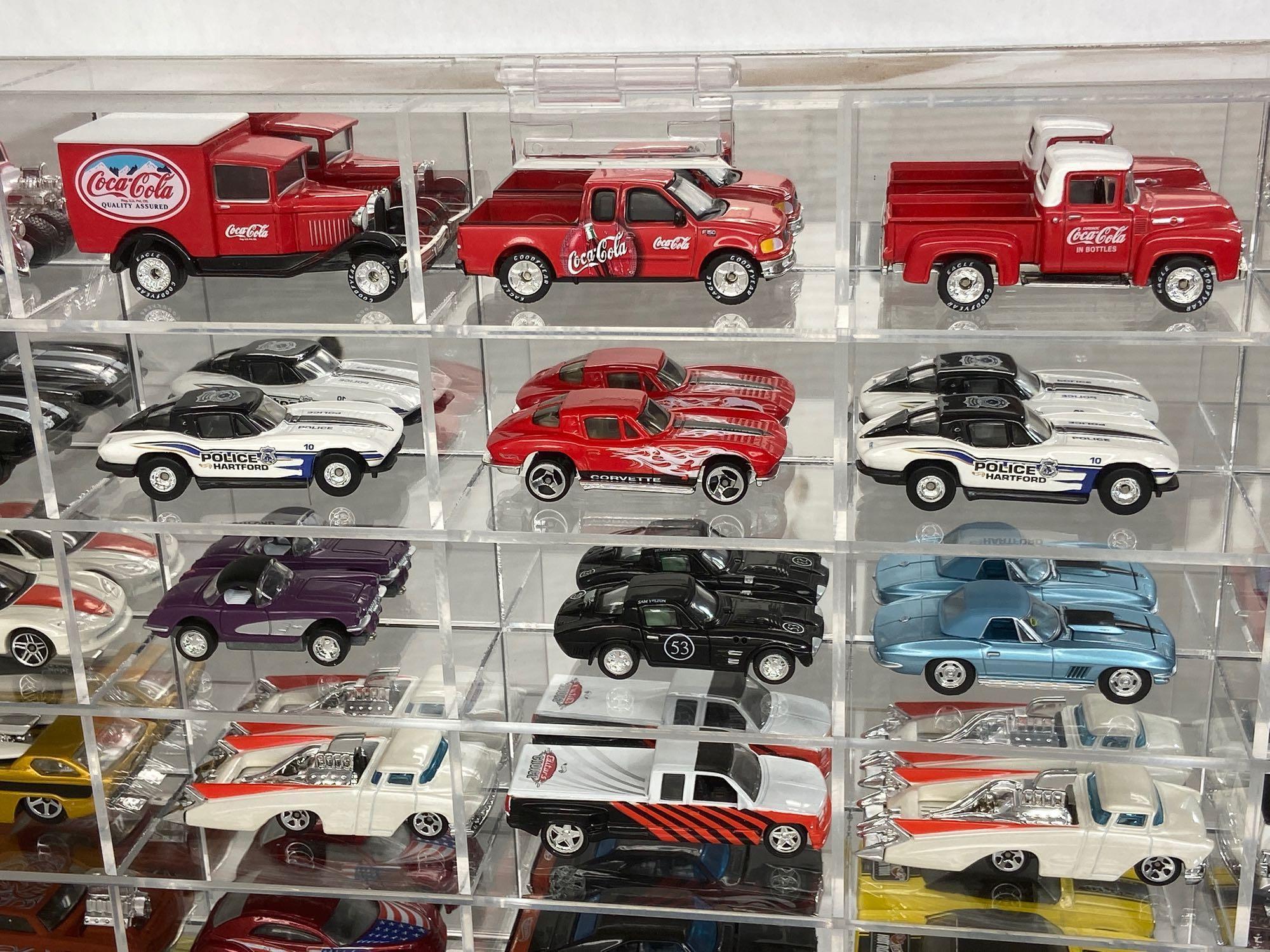 Toy Car Collection, Hotwheels, in Mirrored Display Case 32x24in