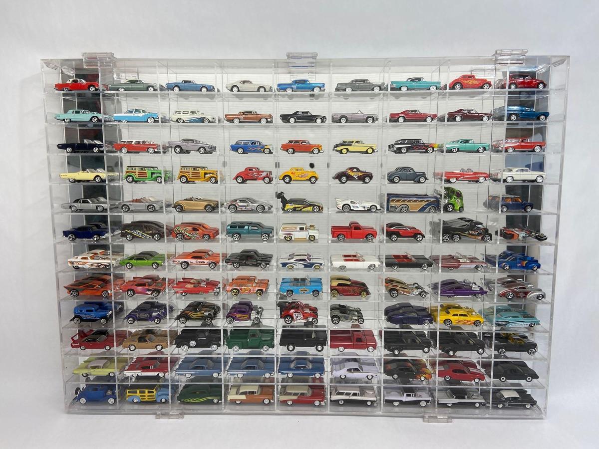 Toy Car Collection, Hotwheels, in Mirrored Display Case 32x24in