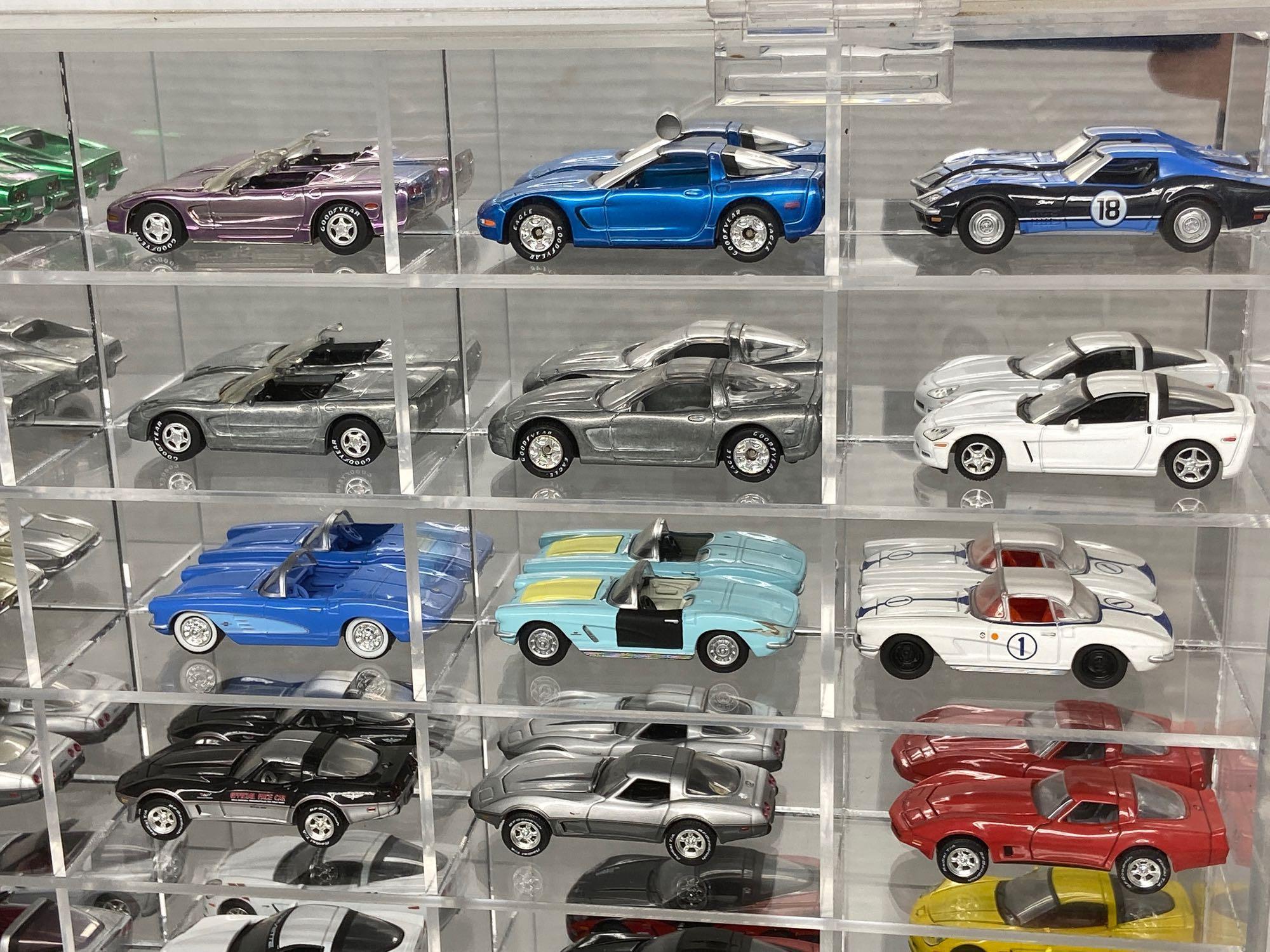 Toy Car Collection in Mirrored Display Case 32x24in