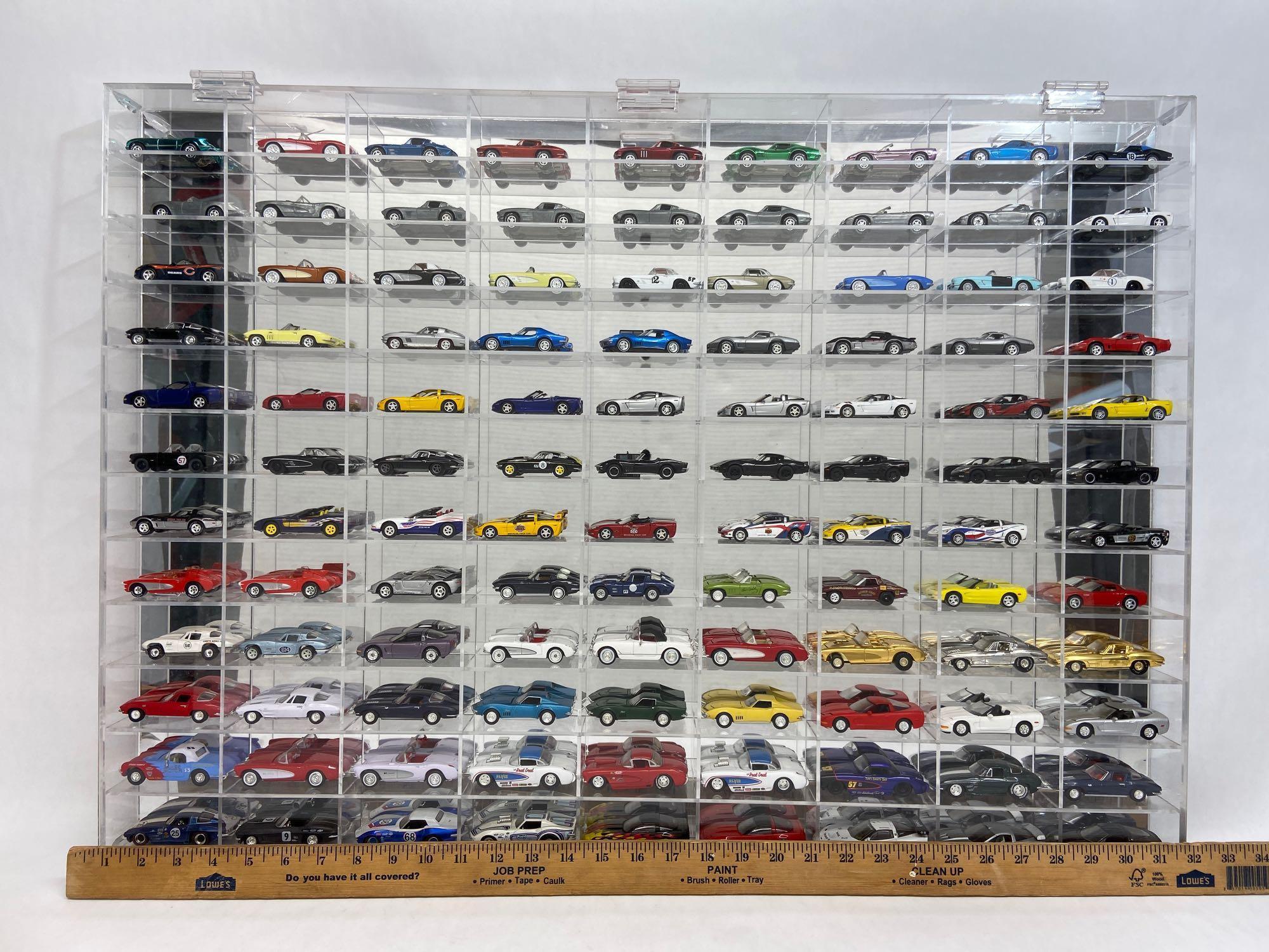 Toy Car Collection in Mirrored Display Case 32x24in